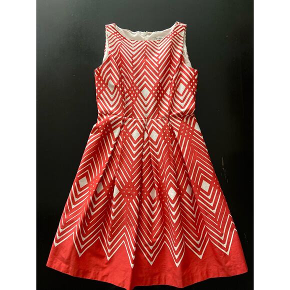 DRESSBARN Red/White Geometric Pattern Sleeveless Cotton Dress sz 6 - Picture 3 of 15